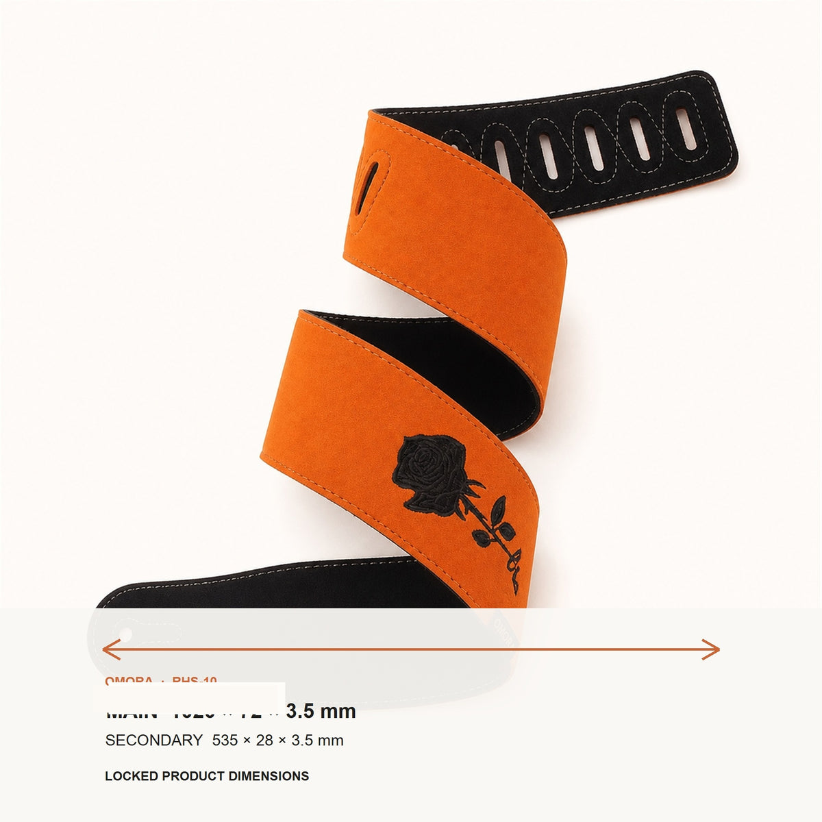 OMORA Rose Reversible Strap shown with its locked dimension information.