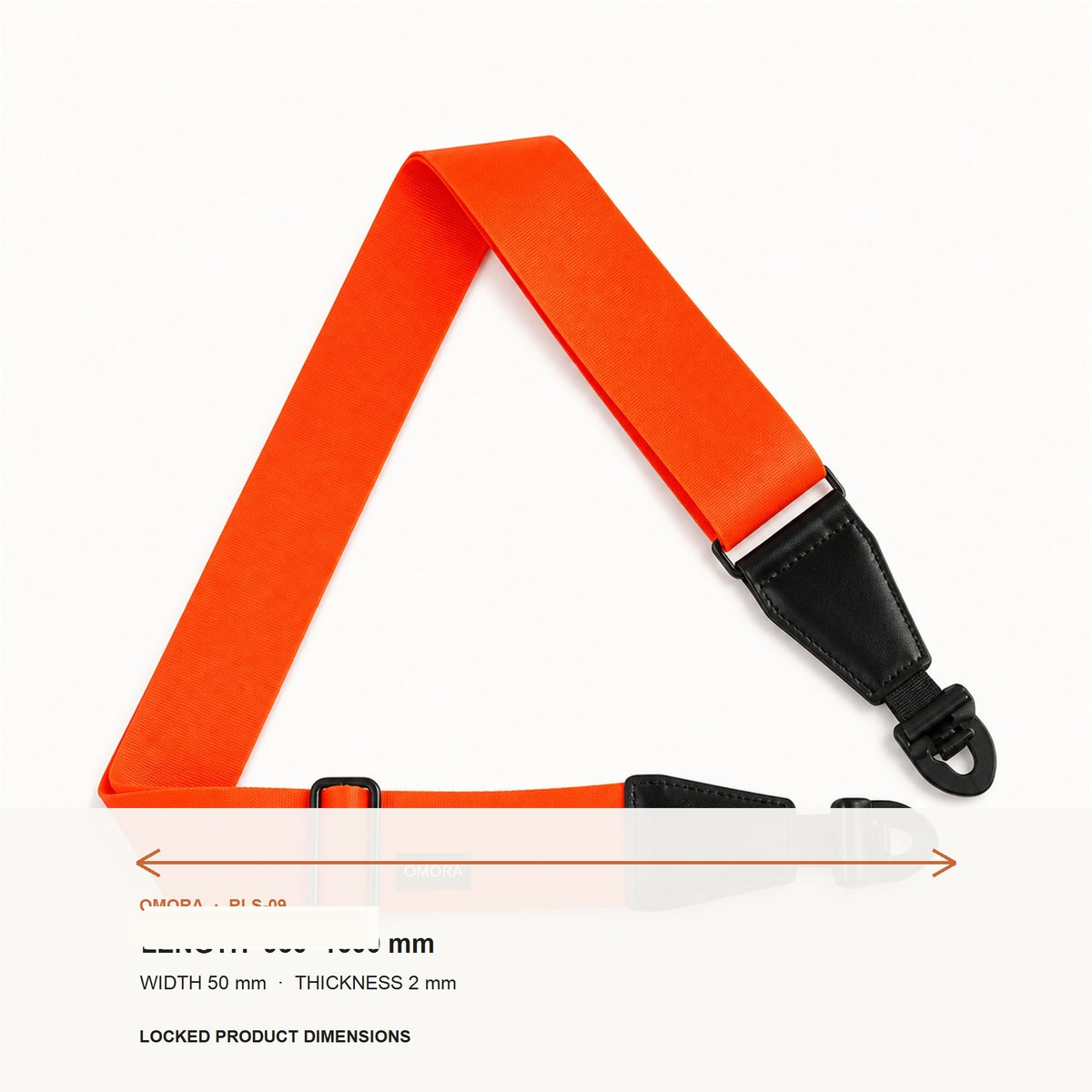 OMORA Lockstep Strap — Signal Orange shown with its locked dimension information.