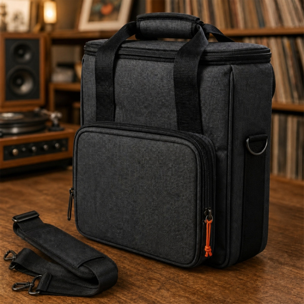 Close view of OMORA Compact Vinyl Carry Bag.