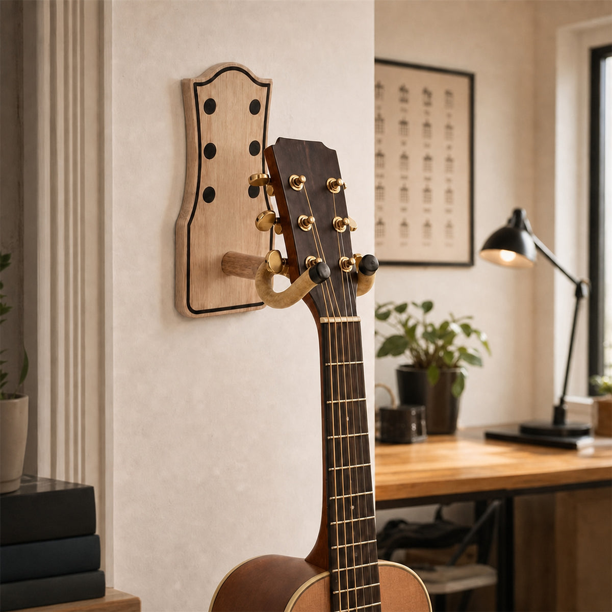 OMORA Solo Wall Hanger in a warm music lifestyle setting.