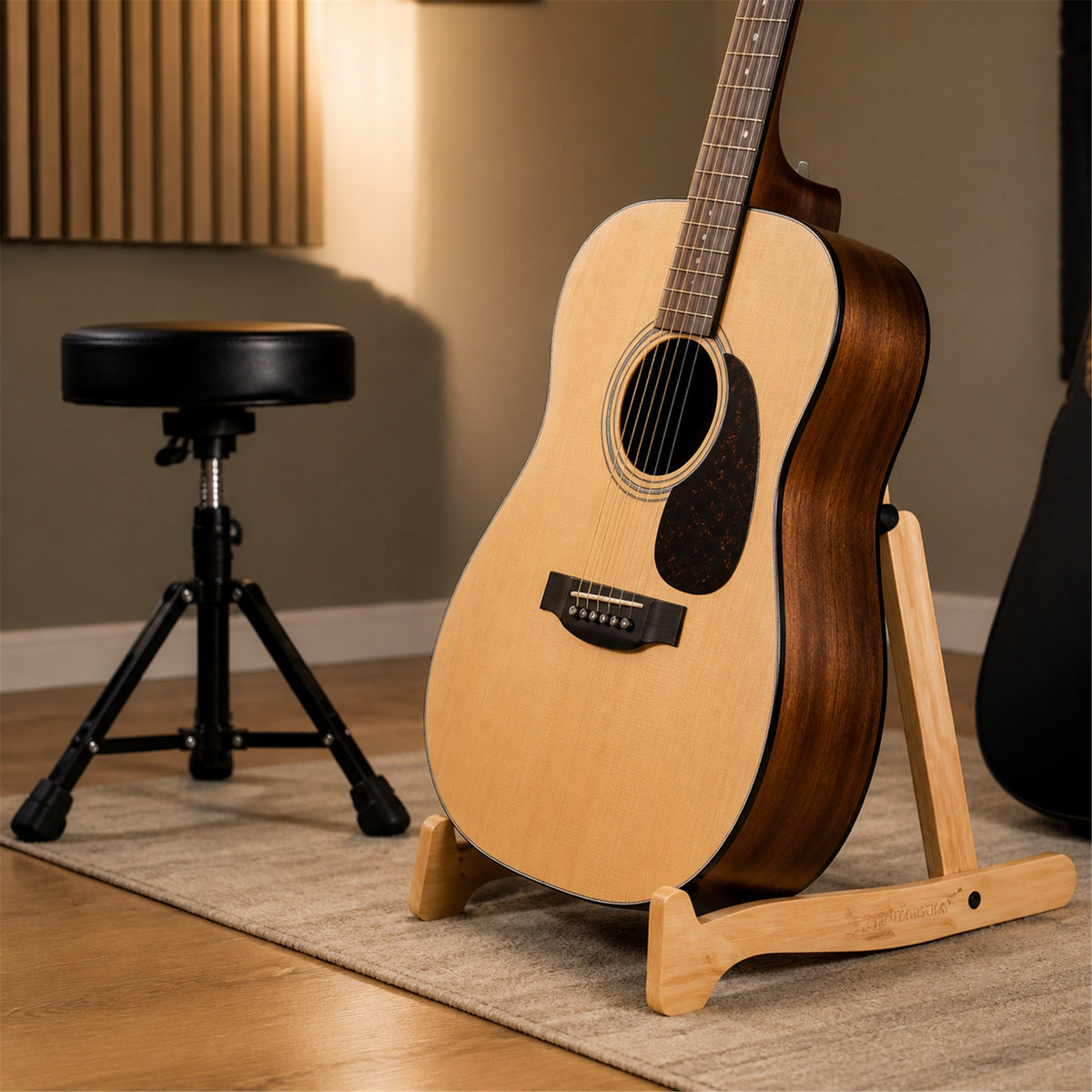 OMORA Foldaway Bamboo Stand in a creative music setup.