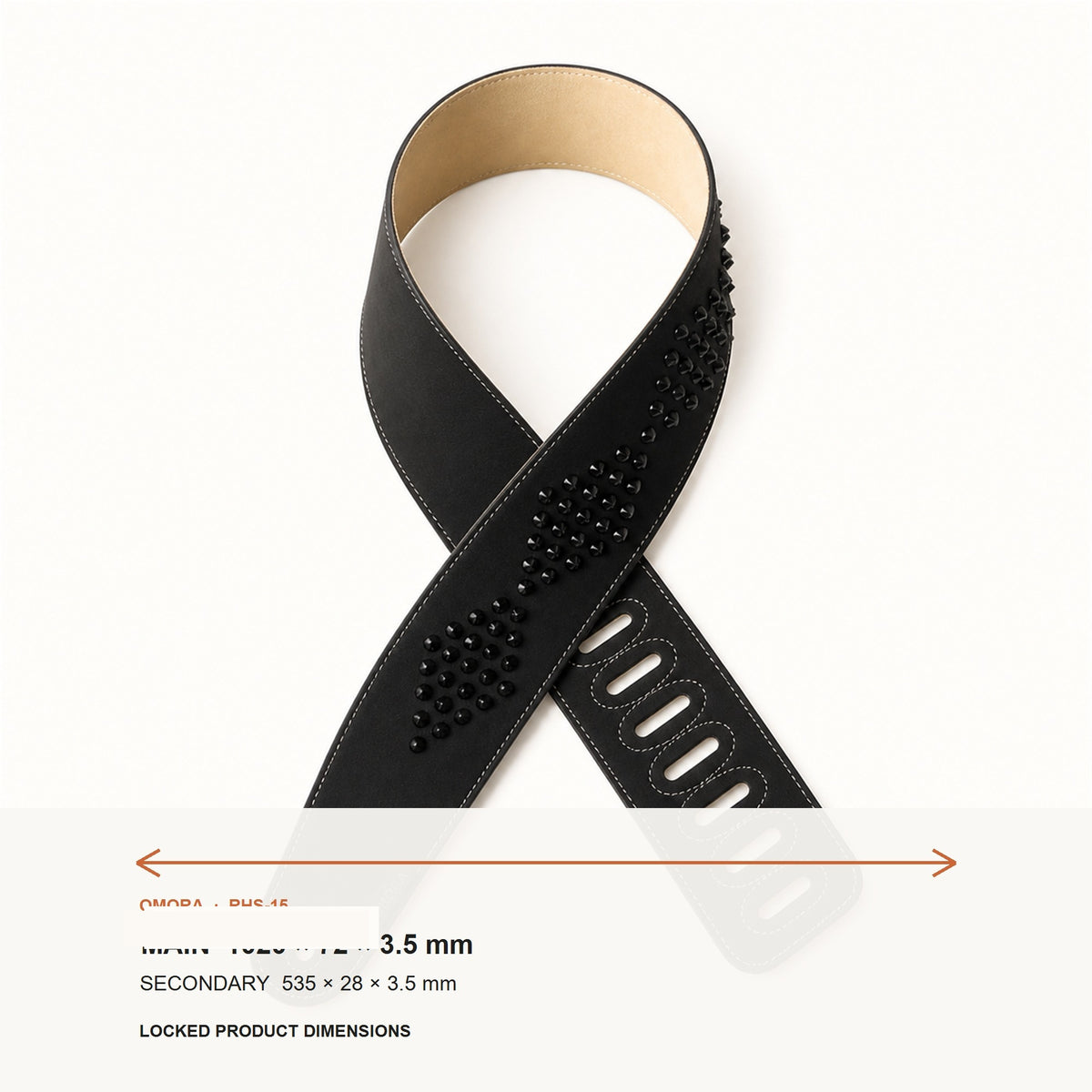 OMORA Studline Strap shown with its locked dimension information.