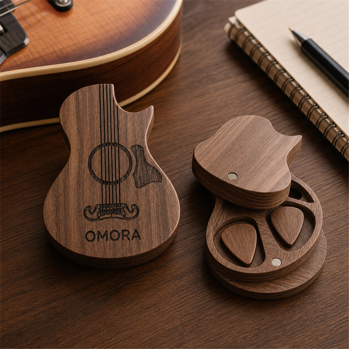 OMORA Pickcase Guitar Box in a creative music setup.